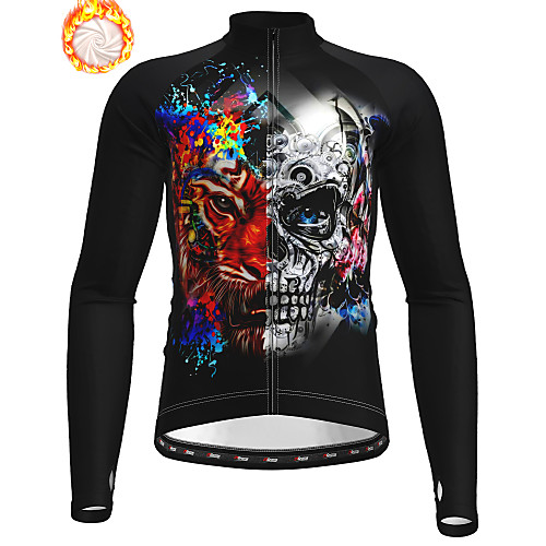 

21Grams Men's Long Sleeve Cycling Jacket Winter Fleece Polyester Black Skull Bike Jacket Top Mountain Bike MTB Road Bike Cycling Thermal Warm Fleece Lining Breathable Sports Clothing Apparel