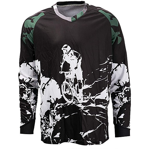 

21Grams Men's Long Sleeve Downhill Jersey Spandex Black Bike Jersey Top Mountain Bike MTB Road Bike Cycling UV Resistant Quick Dry Sports Clothing Apparel / Athletic