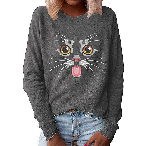 

Women's Pullover Sweatshirt Cat Graphic 3D Print Daily 3D Print Basic Casual Hoodies Sweatshirts Light gray Dark Gray