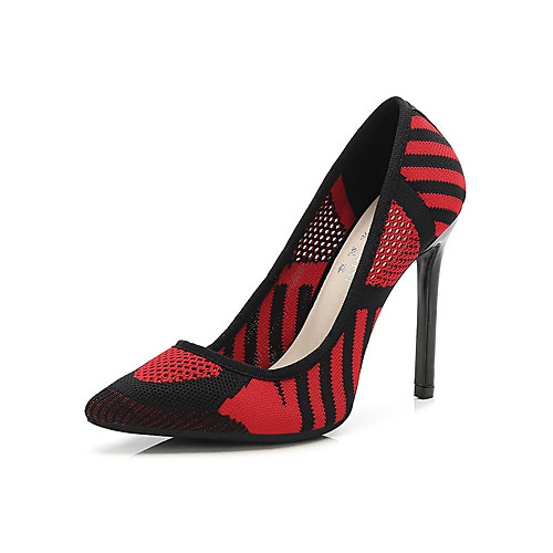

Women's Heels Stiletto Heel Pointed Toe Minimalism Daily Walking Shoes Cotton Striped Braided Red Blue