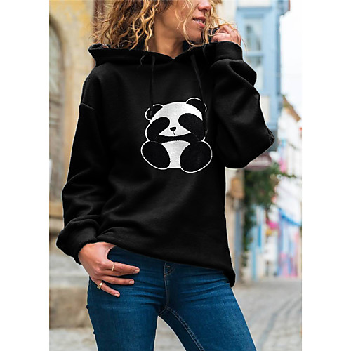 

Women's Pullover Sweatshirt Graphic Panda Daily Basic Casual Hoodies Sweatshirts Black Gray