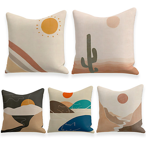 

Cushion Cover 5PC Linen Soft Decorative Square Throw Pillow Cover Cushion Case Pillowcase for Sofa Bedroom 45 x 45 cm (18 x 18 Inch) Superior Quality Machine Washable
