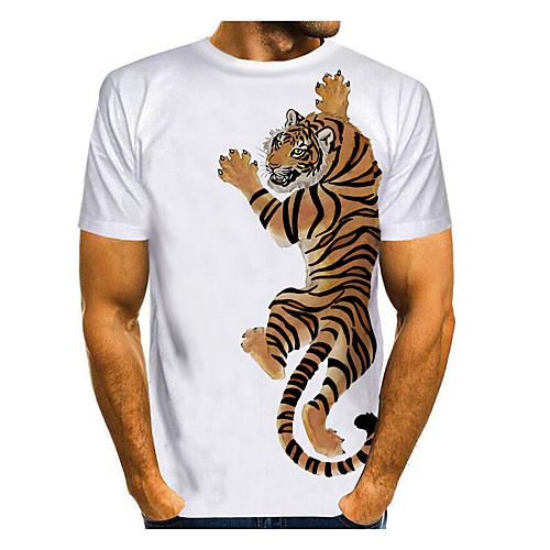

Men's T shirt 3D Print Graphic 3D Animal Print Short Sleeve Daily Tops Casual White