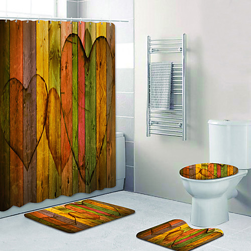 

Love Board Digital Printing Four-piece Set Shower Curtains And Hooks Modern Polyester Machine Made Waterproof Bathroom