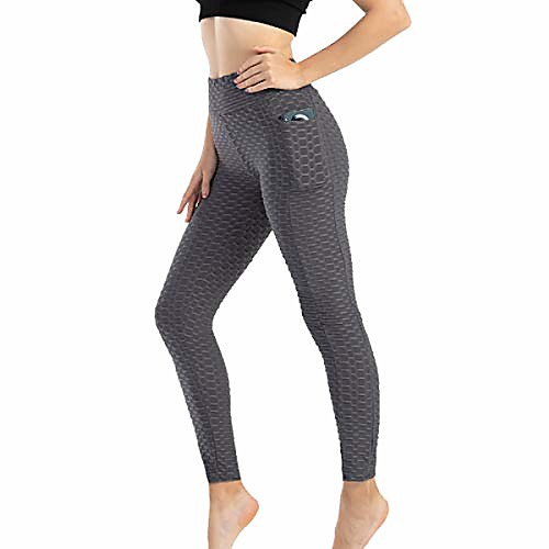 

women high waist yoga pants leggings slim fit hips fitness pants with pocket bubble pattern yoga pants grey