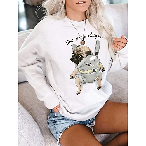 

Women's Pullover Sweatshirt Dog Cartoon Graphic Print Daily Other Prints Basic Casual Hoodies Sweatshirts White Black Yellow