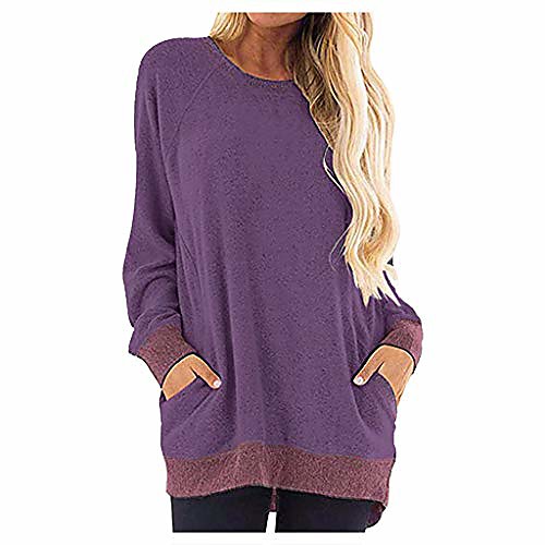

women's usual long sleeve round neck pocket t shirts blouses tunic tops
