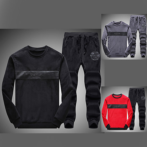 

Men's 2 Piece Tracksuit Sweatsuit Street Casual Long Sleeve 2pcs Winter Spandex Breathable Sweat Out Sweat-wicking Fitness Jogging Sportswear Solid Colored Outfit Set Black Red Grey Activewear