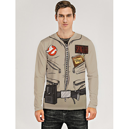 

Men's T shirt 3D Print Graphic 3D Print Long Sleeve Daily Tops Khaki
