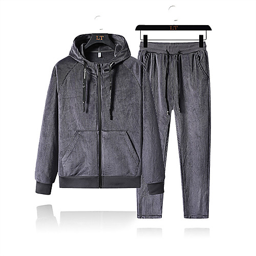 

Men's 2 Piece Full Zip Tracksuit Sweatsuit Street Casual 2pcs Winter Long Sleeve Velvet Thermal Warm Breathable Soft Fitness Gym Workout Running Active Training Exercise Sportswear Solid Colored Plus