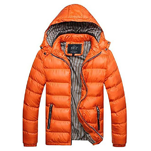 

men's hooded down coat warm windproof puffer parka waterproof quilted jacket outerwear orange