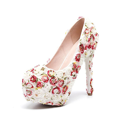 

Women's Wedding Shoes Platform Round Toe Wedding Pumps Vintage Sexy Roman Shoes Wedding Party & Evening PU Satin Flower Lace Color Block Rainbow