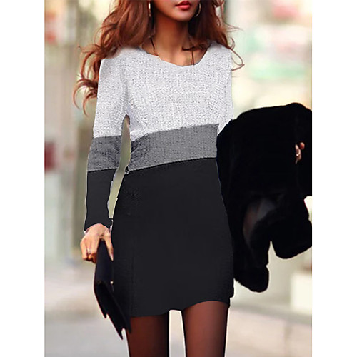 

Women's Sheath Dress Short Mini Dress White Gray Long Sleeve Color Block Patchwork Fall Winter Round Neck Elegant Casual 2021 S M L XL XXL