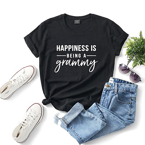 

Women's T shirt Text Graphic Prints Round Neck Tops 100% Cotton Basic Basic Top White Black Purple