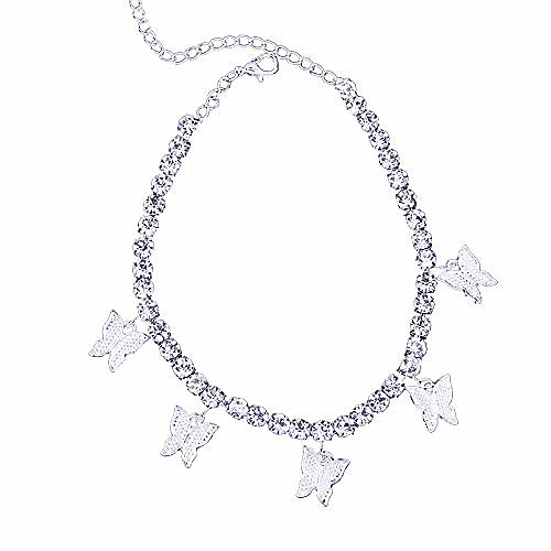 

rhinestone butterfly tennis anklet crystal armlet, rhinestone bridal wedding jewelry, rhinestone body chain jewelry,crystal butterfly pendant anklet beach foot chain bracelet (silversilver pendant)