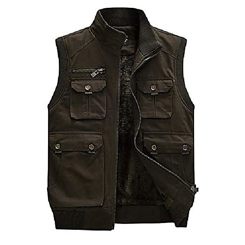 

men's multi-pocket faux fur lining sleeveless jacket coat for outdoor hiking camping hunting working army green m