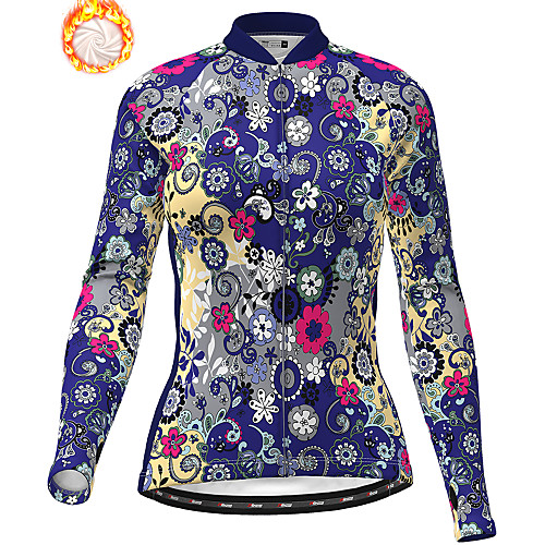 

21Grams Women's Long Sleeve Cycling Jersey Winter Fleece Polyester White Blue Pink Floral Botanical Christmas Bike Jersey Top Mountain Bike MTB Road Bike Cycling Fleece Lining Warm Quick Dry Sports