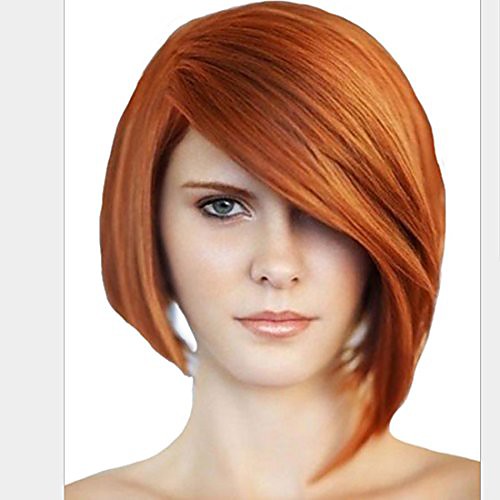 

chemical fiber gold wigs for women short straight hair with oblique bagns hair head resistant wigs for white women 8inch (color : gold)