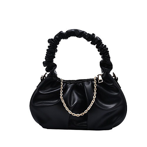 

Women's Bags PU Leather Top Handle Bag Ruched Bag Chain Plain Daily Going out 2021 Handbags Chain Bag White Black Khaki Brown