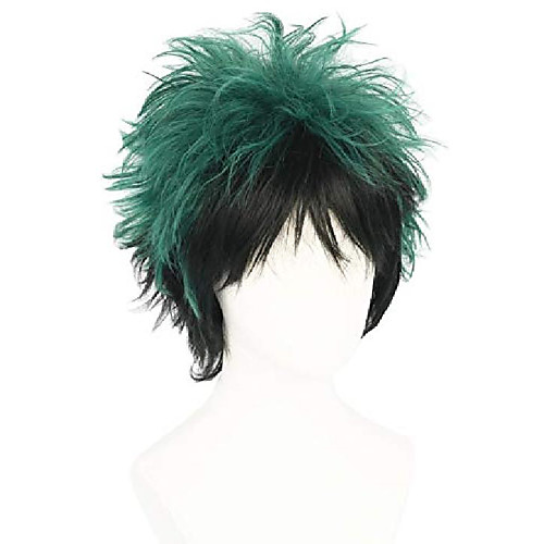 

unisex anime deku cosplay wig short green black wigs layered two tone cosplay halloween costume wigs