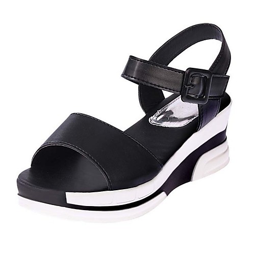 

Women's Sandals Wedge Heel Peep Toe Casual Daily PU Solid Colored White Black