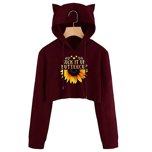 

Women's Cropped Sweatshirt Graphic Casual Hoodies Sweatshirts Black Wine Green