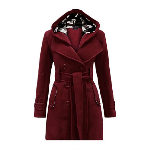 

Women's Solid Colored Fall & Winter Trench Coat Long Going out Long Sleeve Cotton Blend Coat Tops White