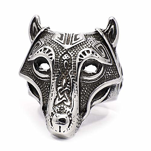 

viking fenrir wolf head celtic triquetra stainless steel ring norse warrior amulet men women