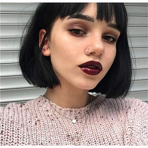 

Short Purple Wigs for Women Straight Synthetic Wig with Bangs (Purple)