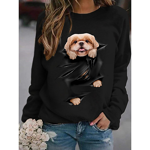 

Women's Pullover Sweatshirt Dog Graphic 3D Print Daily 3D Print Basic Casual Hoodies Sweatshirts White Black