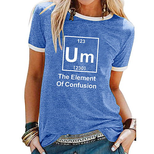 

Women's T shirt Letter Patchwork Print Round Neck Tops Basic Basic Top Black Blue Purple