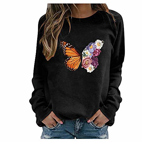 

pullover tops for women long sleeve butterfly printed crewneck sweatshirts casual loose shirts sweaters tunics