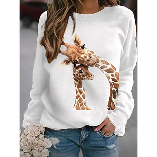 

Women's Pullover Sweatshirt Cartoon Graphic Giraffe Print Daily Other Prints Basic Casual Hoodies Sweatshirts White Gray