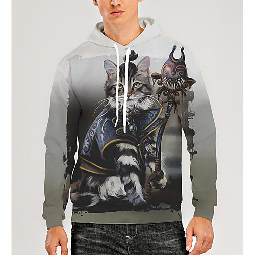

Men's Pullover Hoodie Sweatshirt Animal Patterned Graphic 3D Front Pocket Daily 3D Print 3D Print Casual Hoodies Sweatshirts Gray