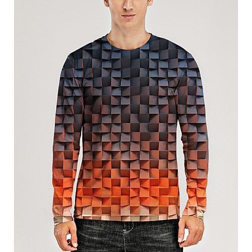

Men's T shirt 3D Print Graphic Optical Illusion 3D Print Long Sleeve Daily Tops Casual Orange