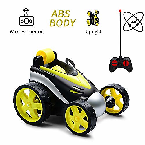 

rc stunt car,remote control car,360 degree flips rotating race car,radio controlled toy car with four wheels, birthday gift for kids children aged 3-10 (yellow)
