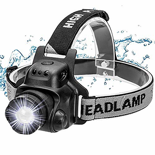 

led headlamp headlamp with gesture sensor function usb waterproof rechargeable headlight, 4 brightnesses, 90 ° adjustable, adjustable strap and usb cable, adjustable focus