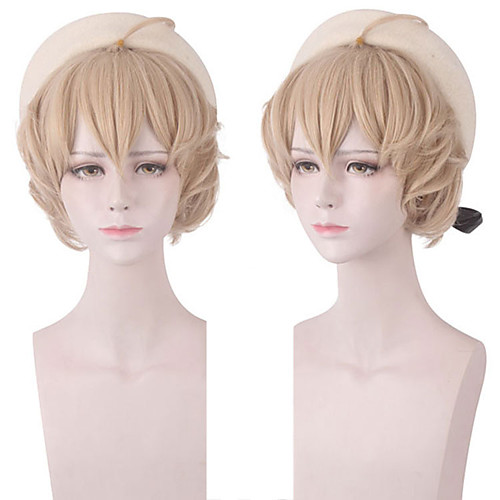 

Cosplay Costume Wig Synthetic Wig Loose Curl With Bangs Wig Short Light golden Synthetic Hair Women's Anime Cosplay Blonde