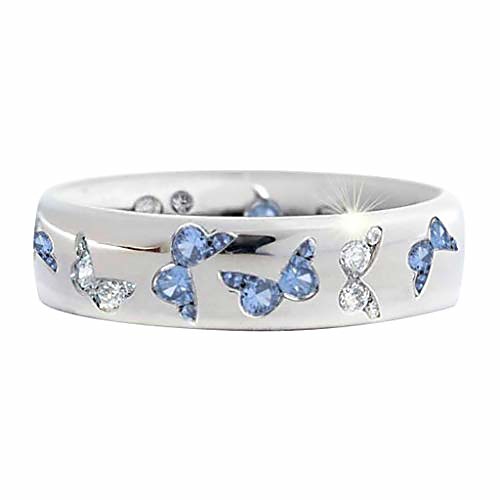 

rhinestone butterfly ring for women teen girls, elegant silver plated cubic zircon engagement ring, birthday anniverstay jewelry gift (blue, 6)
