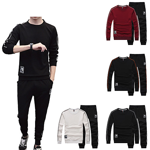 

Men's 2 Piece Tracksuit Sweatsuit Street Casual Long Sleeve 2pcs Spandex Breathable Sweat Out Sweat wicking Fitness Jogging Sportswear Solid Colored Outfit Set Black / Orange White Black Burgundy