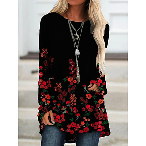 

Women's Floral Color Block Women's Hoodies Long Sleeve Sweater Cardigans Crew Neck Spring Fall Black Gray