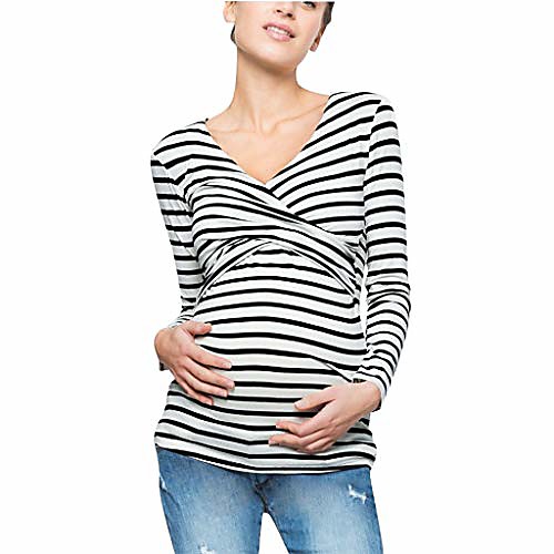 

maternity blouse,ladies pregnant women breastfeeding stripe long sleeve blouse tops shirt t-shirt pregnant tops maternity clothing for women maternity clothes sale white