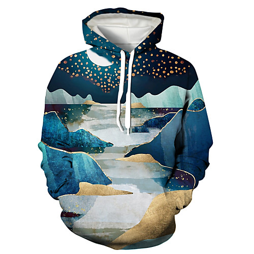 

Men's Pullover Hoodie Sweatshirt Graphic 3D Landscape Front Pocket Hooded Daily 3D Print 3D Print Casual Hoodies Sweatshirts Long Sleeve Navy Blue