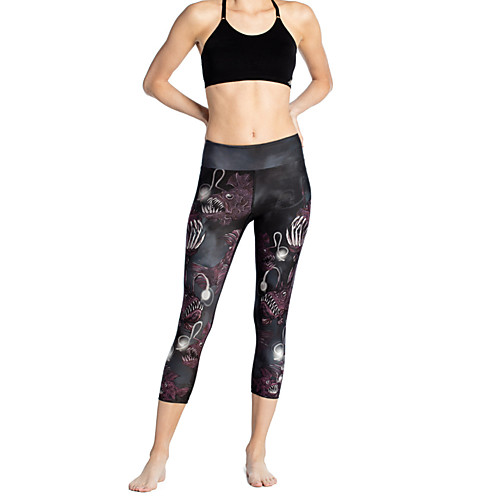 

Women's Basic Casual Comfort Daily Gym Leggings Pants Animal Calf-Length Patchwork Print Dark Gray