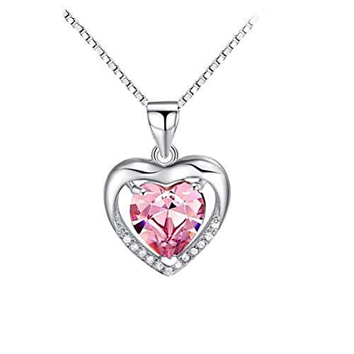

sterling silver 8mm heart shape crystal and cubic zirconia pendant necklace(blue)
