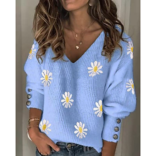 

Women's Daisy Women's Hoodies Long Sleeve Sweater Cardigans V Neck Fall Winter Black Blue Red
