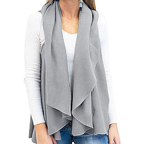 

women sleeveless open front vest solid cardigans with pockets #3gray xxl