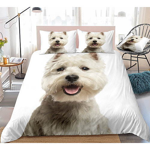 

Cute Dog Print 3-Piece Duvet Cover Set Hotel Bedding Sets Comforter Cover with Soft Lightweight Microfiber, Include 1 Duvet Cover, 2 Pillowcases for Double/Queen/King(1 Pillowcase for Twin/Single)