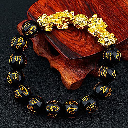 

yfstyle fengshui black obsidian wealth bracelet necklace set men women good luck pixiu bracelet 12mm beaded double piuxiu buddha bracelet adjustable set jewelry gifts -bracelet necklace