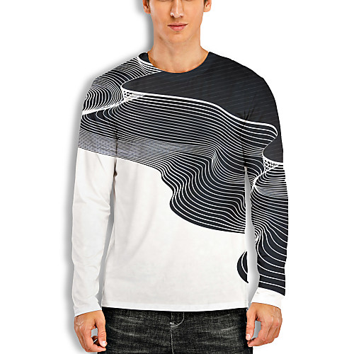 

Men's T shirt 3D Print Graphic Optical Illusion 3D Print Long Sleeve Daily Tops Casual Gray / White
